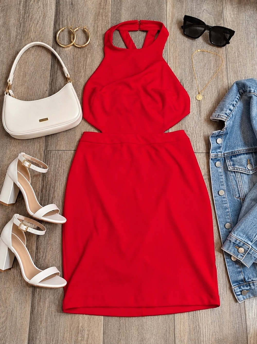 Express Red Halter Cutout Mini Dress
